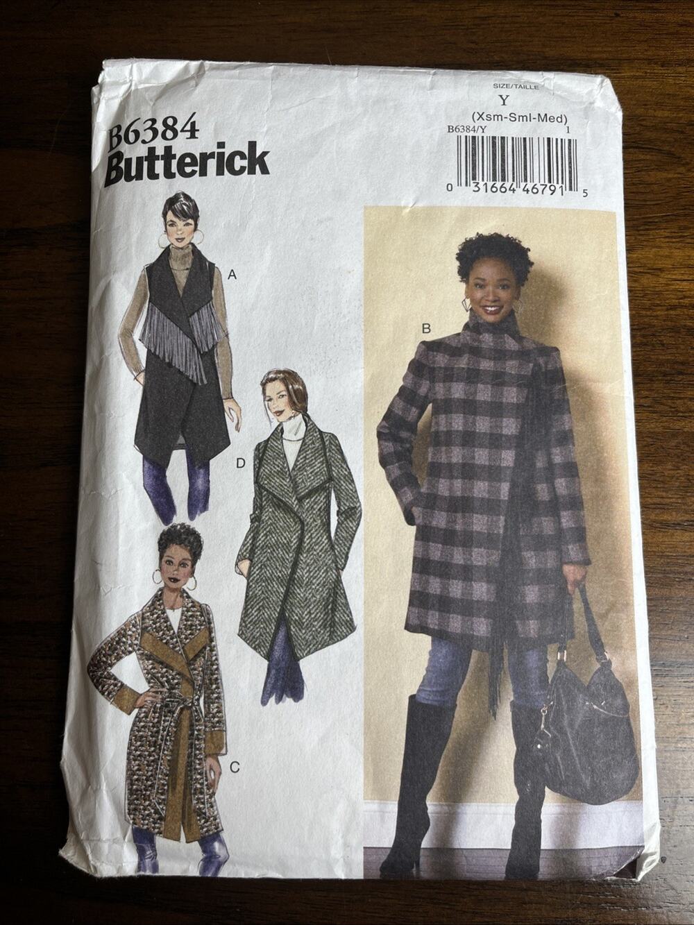 Butterick Pattern B6384 Easy Misses' Coat Vest Belt Womens Sz XS, S, & M - UNCUT